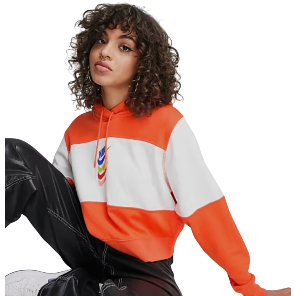 Nike Womens‎ DNA Fleece Hoodie Sweatshirt Orange White Cropped Pullover 1X